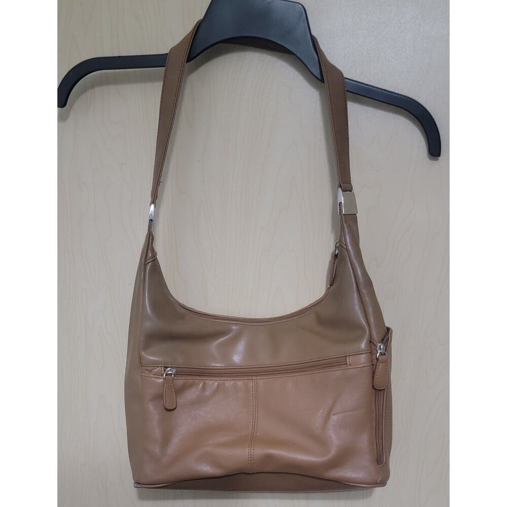 Aurielle two-tone Brown Genuine Leather Shoulder Handbag Purse Compartments EUC